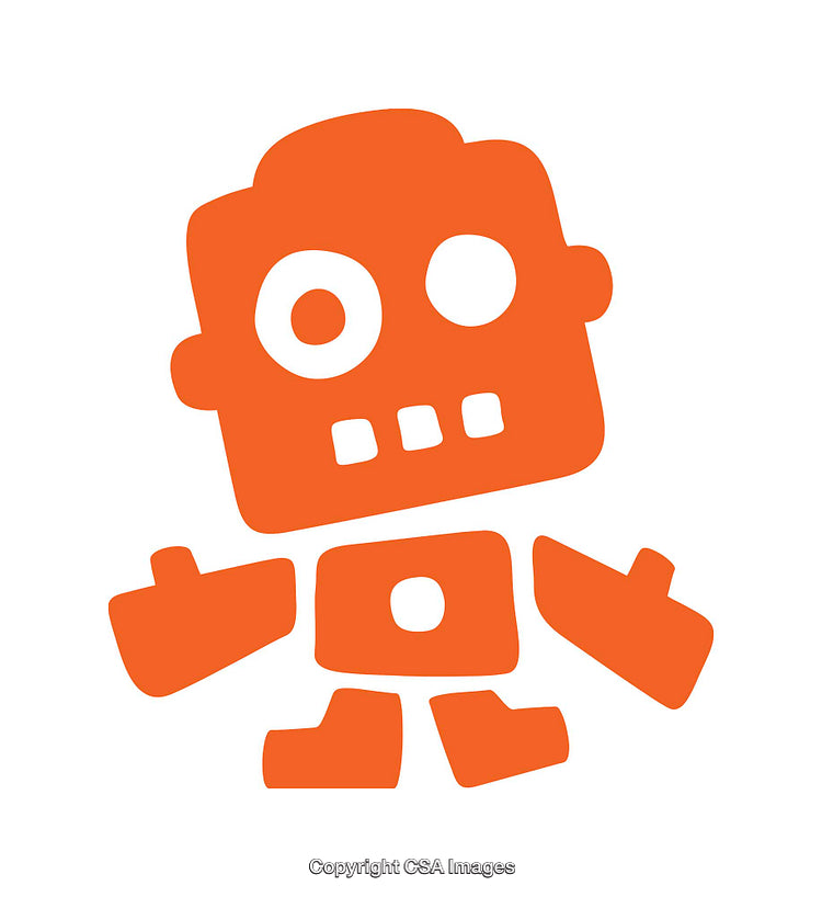 Playful Orange Robot Icon With Simplistic Design for Graphic Use