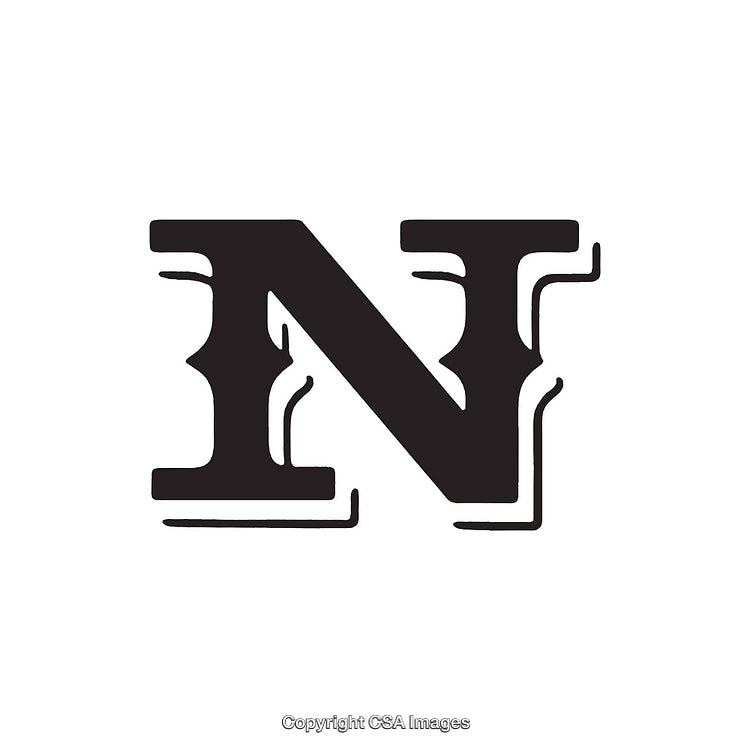 Bold Black Letter N With Vintage Serif Design on White Background
