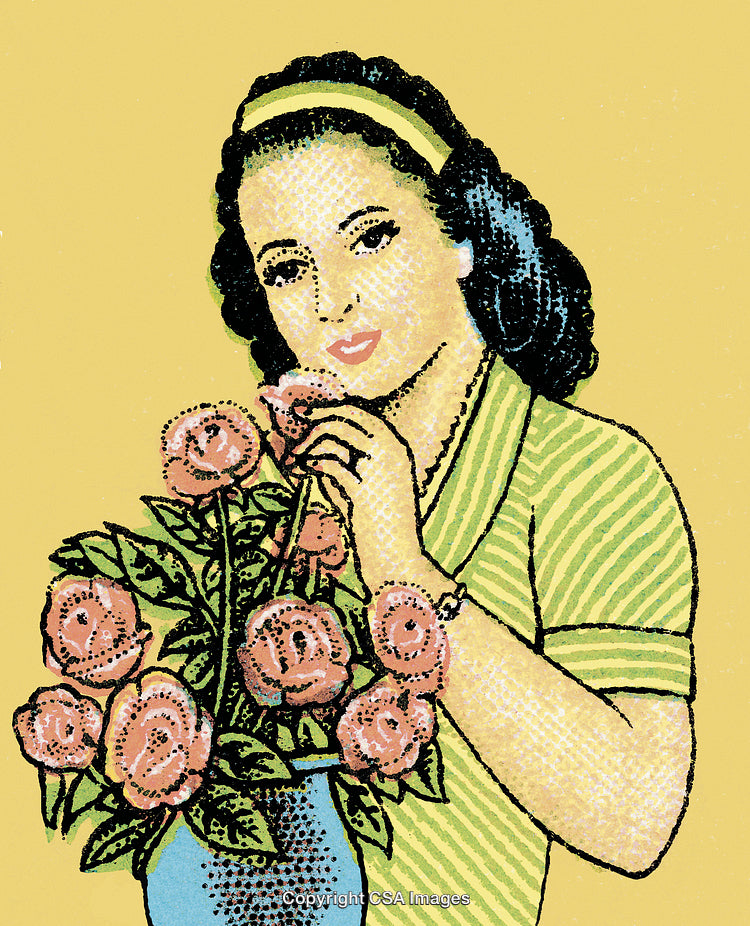 Woman with Bouquet of Roses