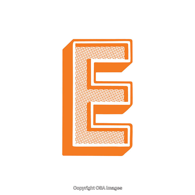 Orange Letter E with Halftone Texture on White Background