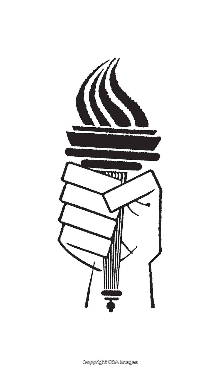 Black and White Line Art of Held Torch Symbol of Freedom
