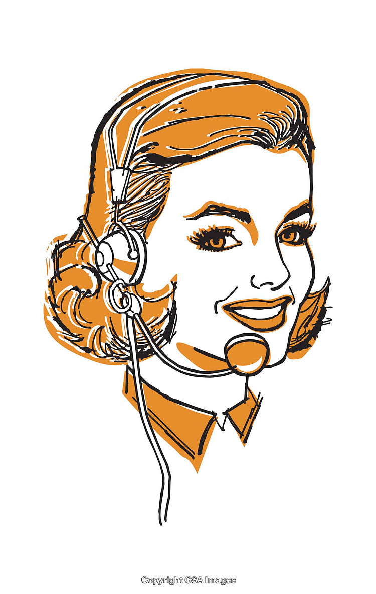 Retro Illustration of Female Operator with Headset in Line Art Style