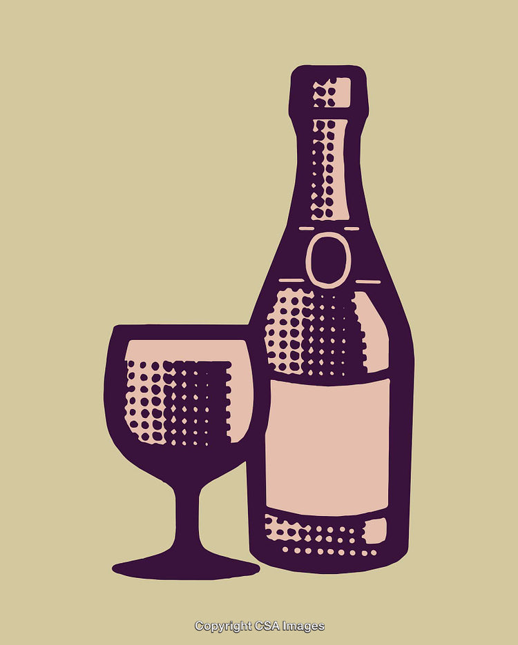 Vintage Line Art of Wine Bottle and Glass Illustration