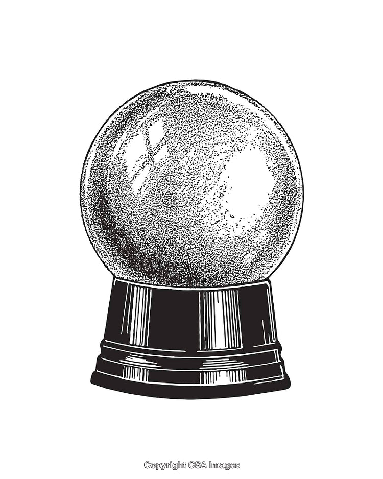 Black and White Line Art of a Mystical Crystal Ball