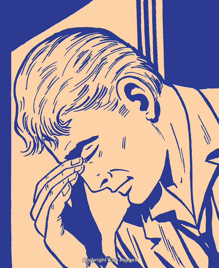 Vintage Style Illustration of a Man Deep in Thought and Contemplation