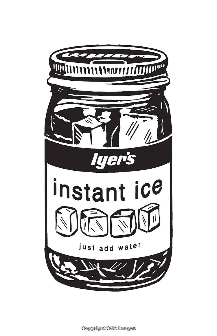 Black and White Line Art Illustration of a Jar Labeled Instant Ice