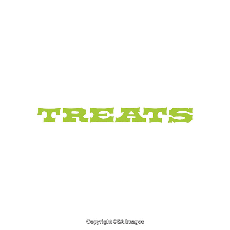 Green Bold Font Spelling the Word 'Treats' on White Background