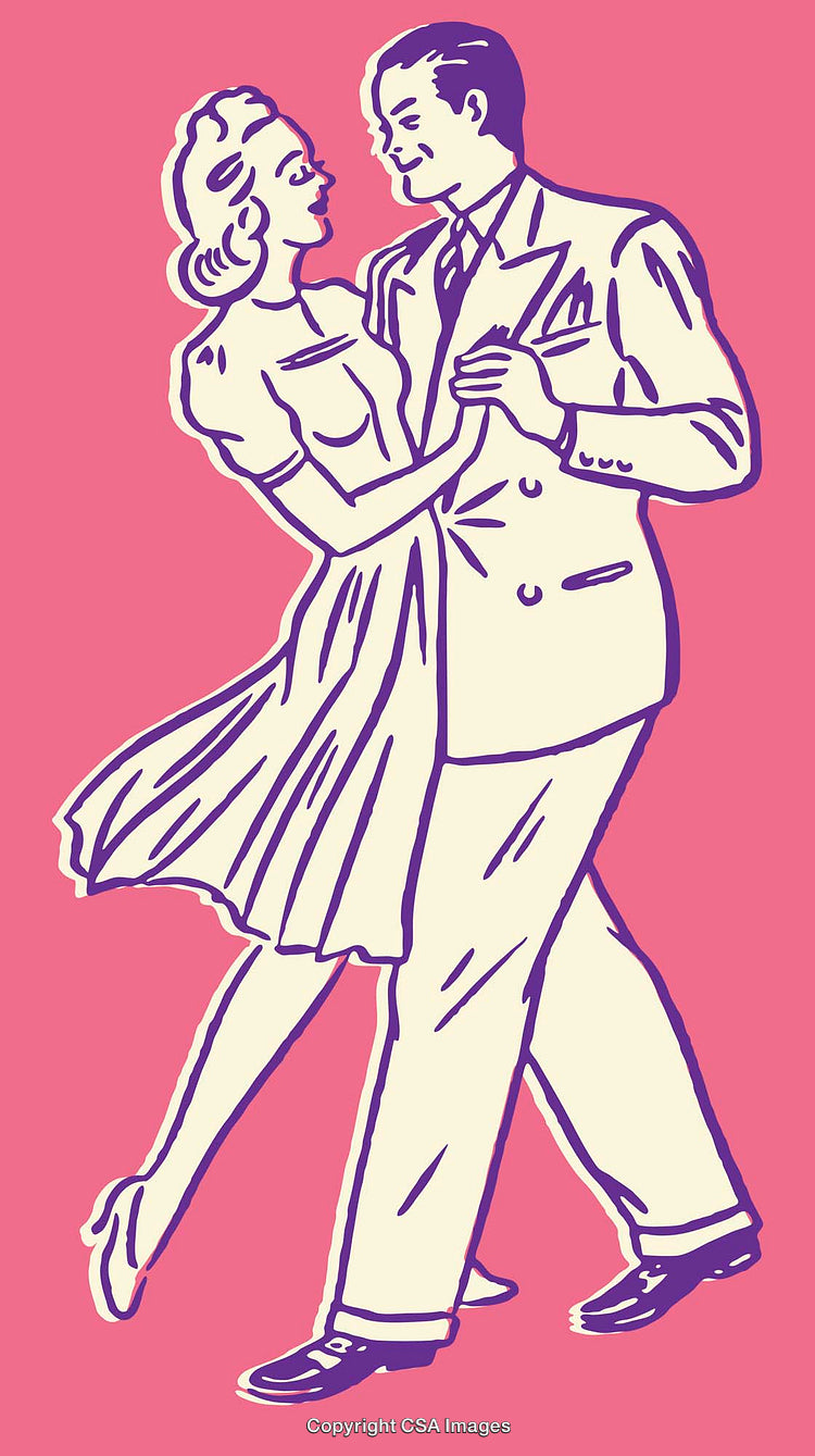 Elegant Vintage Line Art of a Couple Dancing in Classic Style