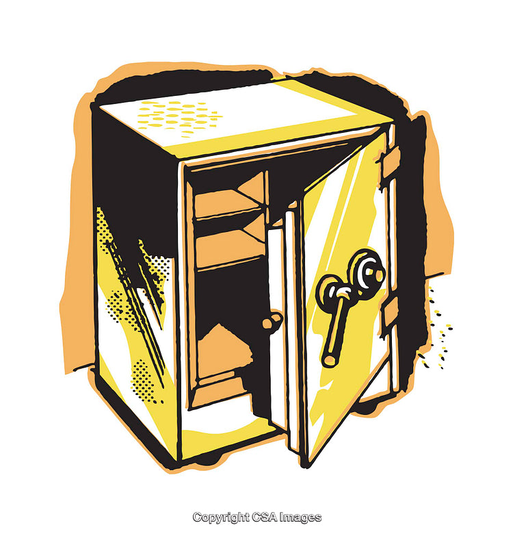 Open Safe With Shelves in Retro Illustration Style