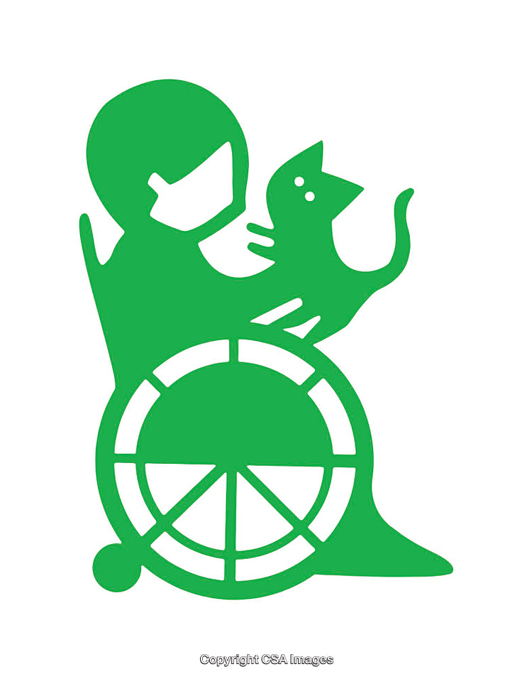 Green Icon of a Person in Wheelchair With Pet Cat