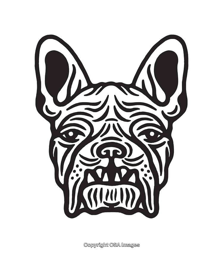 Black and White Line Art of a Bulldog Face Illustration