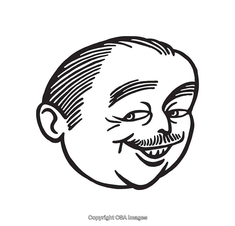 Retro Black and White Illustration of a Smiling Face with a Mustache