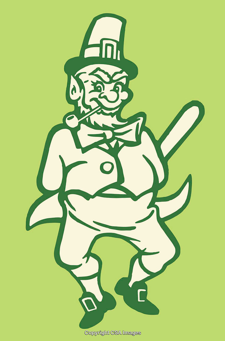 Colorful Line Illustration of a Cheerful Leprechaun Character on Green Background