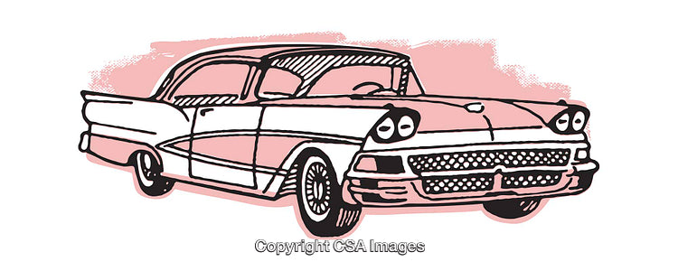 Vintage Car Illustration Highlighting Retro Style on a Pink Background