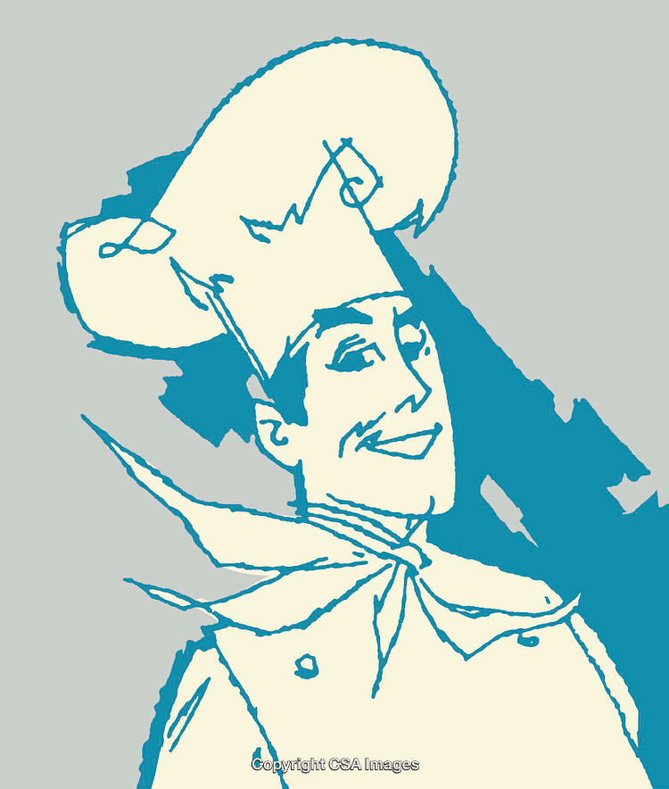 Colorful Line Art Illustration of a Cheerful Chef in Traditional Attire