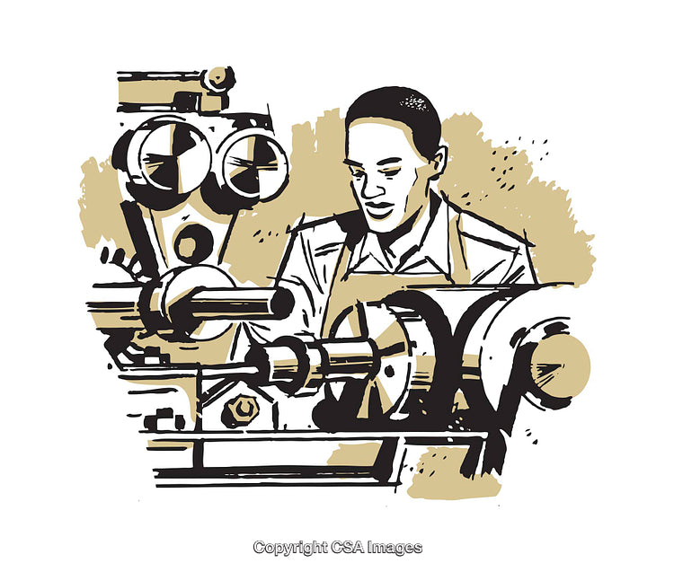 Illustration of a Worker Operating Machinery in a Workshop Setting