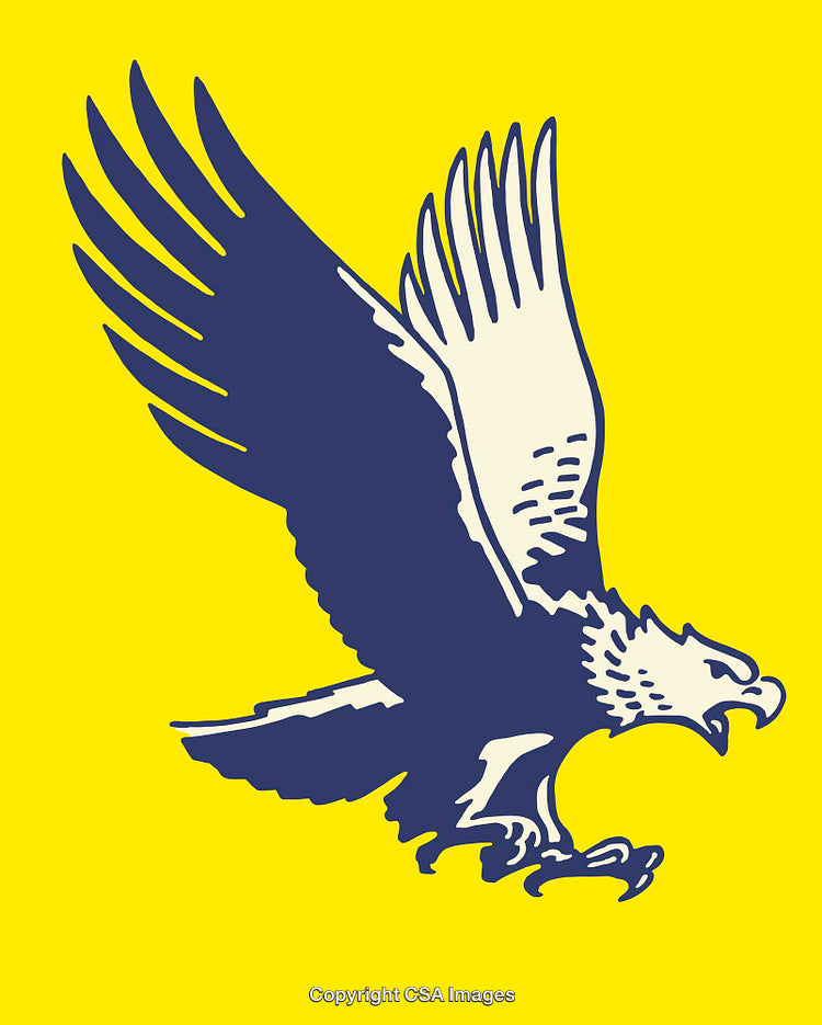 Bold Illustration of an Eagle in Flight on Yellow Background