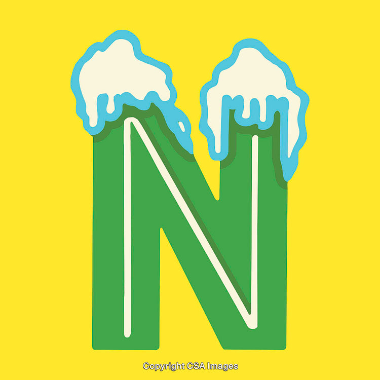 Bold Letter N Design Featuring Melting Snow on Yellow Background
