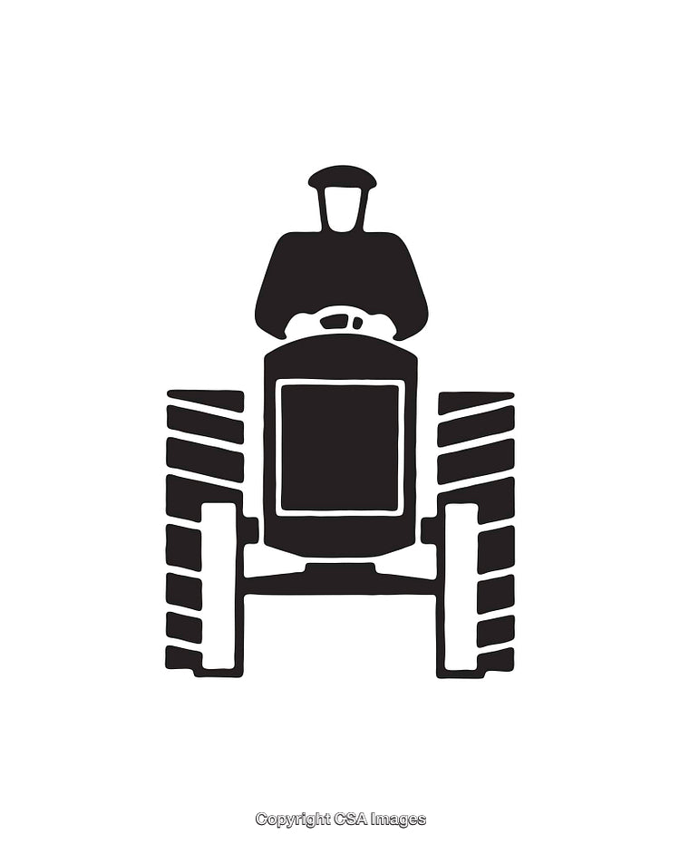 Black And White Icon Depicting a Farmer Driving a Tractor