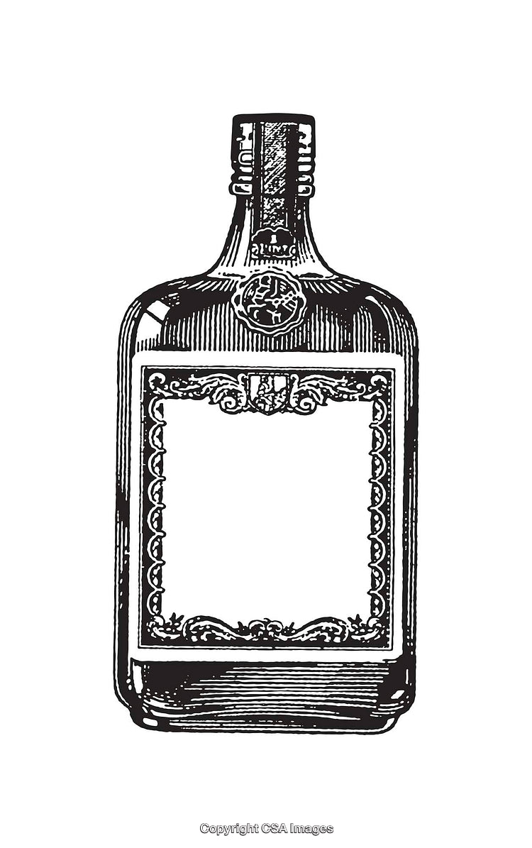 Vintage Black and White Illustration of a Decorative Antique Bottle