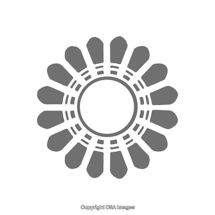 Circular Abstract Shape Resembling a Stylized Sunburst Design Symbol