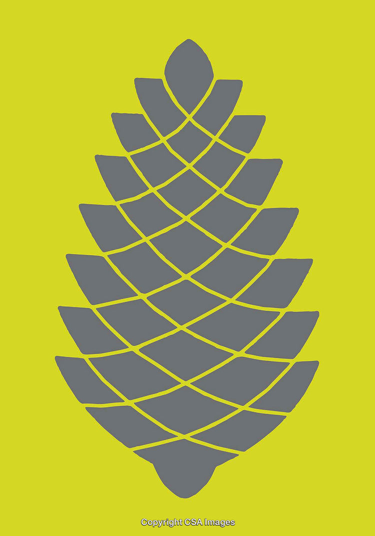 Abstract Pinecone Graphic Design in Gray on Vibrant Yellow Background