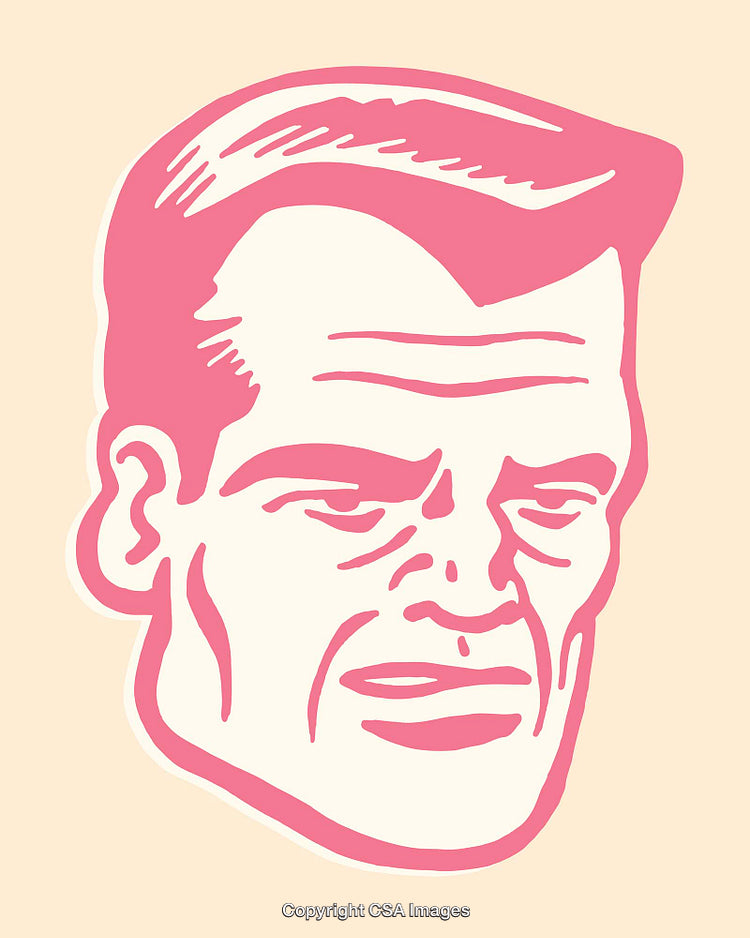 Simple Line Art Illustration of a Retro Styled Male Face