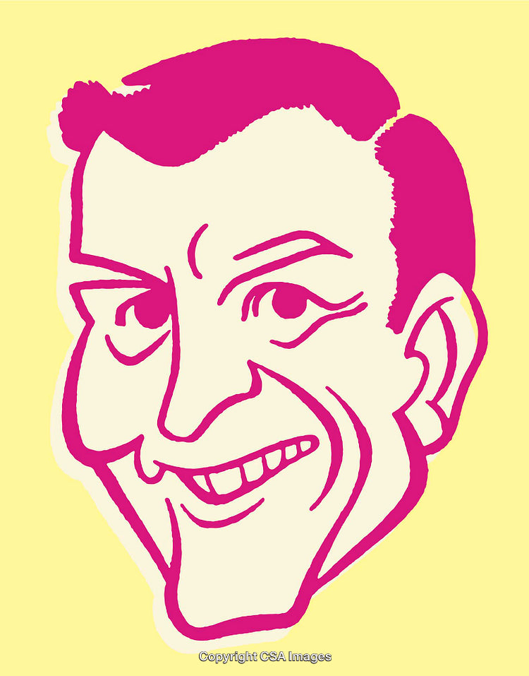 Vibrant Line Art Illustration of Cheerful Face in Pink and Yellow Colors
