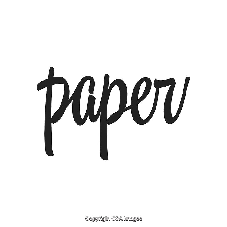 Handwritten Script Word 'Paper' in Black Ink on White Background