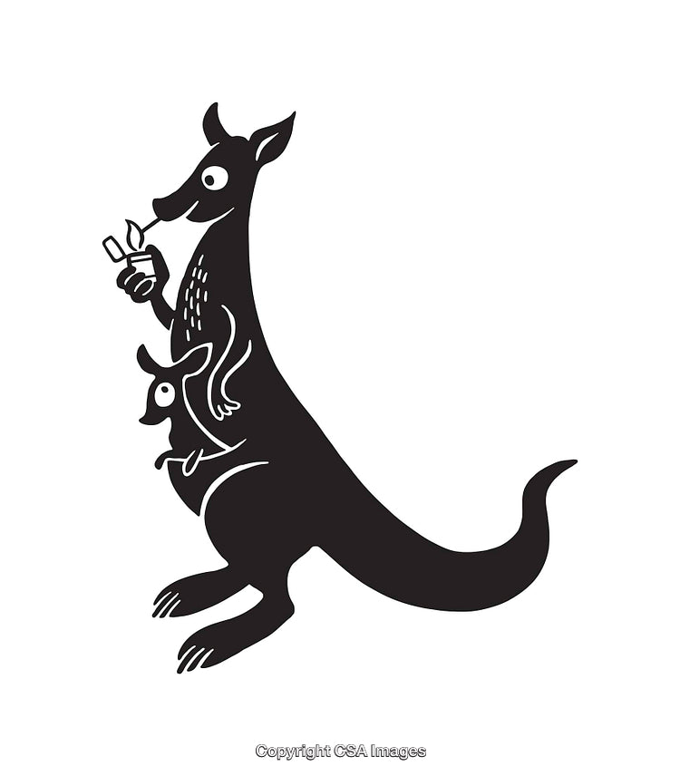 Creative Kangaroo and Joey Line Art in Minimalist Black and White