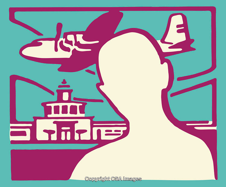 Colorful Artistic Depiction of Aviation and Modern Travel Concepts