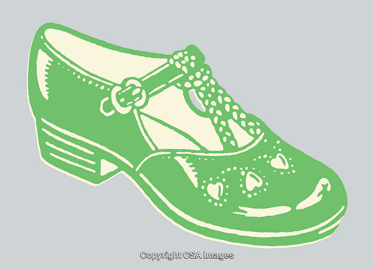 Green and Beige Vintage Style Shoe Line Art Illustration on Gray Background
