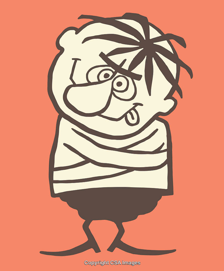 Quirky Line Art Illustration of a Character in an Orange Background