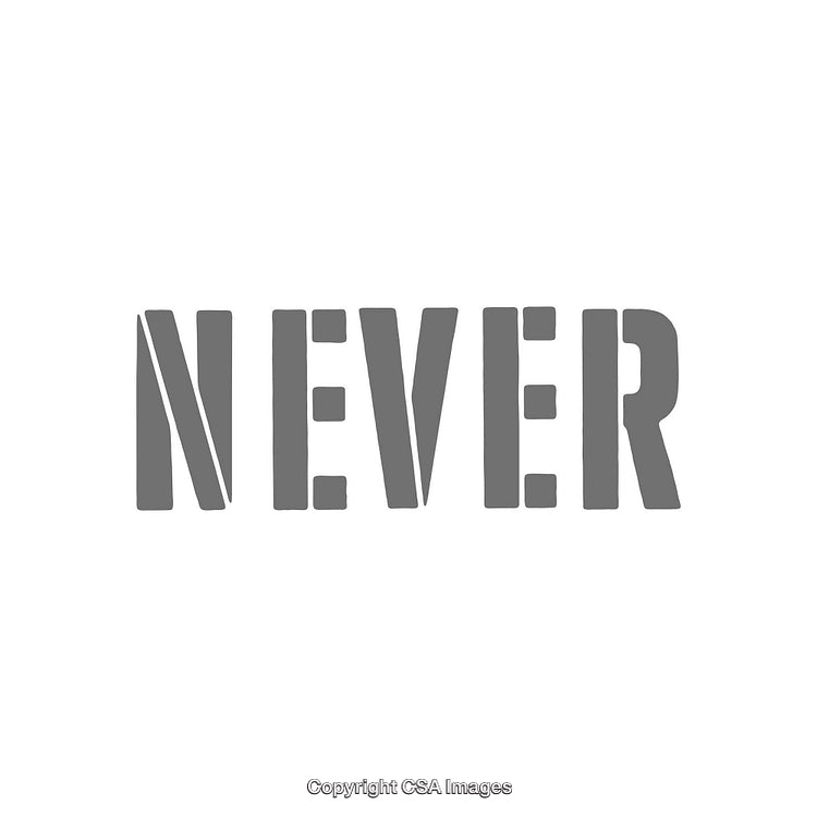 Gray Stencil-Style Typography Design Featuring the Word 'Never'