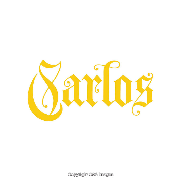 Stylized Yellow Calligraphy Text Design Featuring "Carlos" on White Background