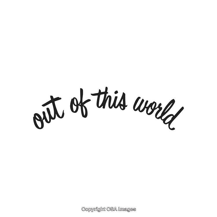 Handwritten Phrase 'Out of This World' in Stylish Black Script Font