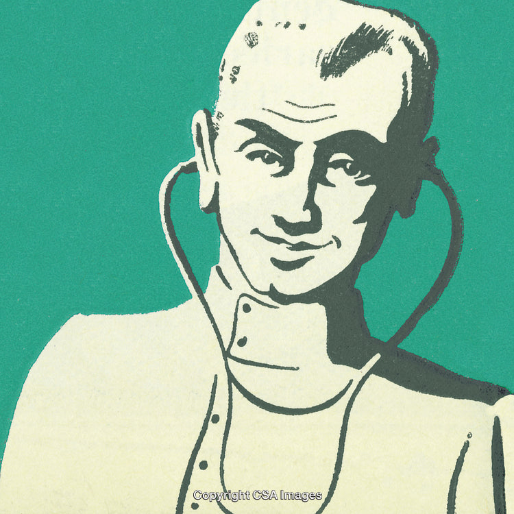 Vintage Illustration of a Smiling Doctor with a Stethoscope