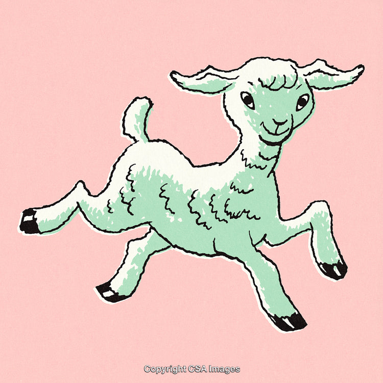 Playful Cartoon Lamb Illustration on Pink Background