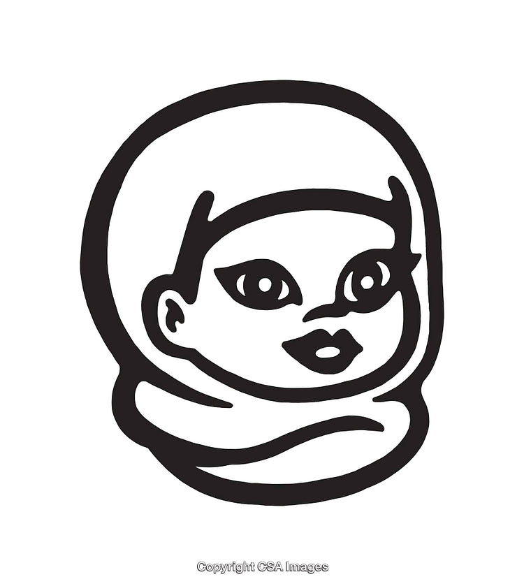 Black and White Line Art Illustration of a Smiling Face in a Scarf