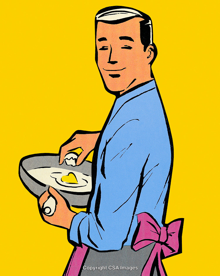Retro Style Illustration of Man Cooking with Frying Pan