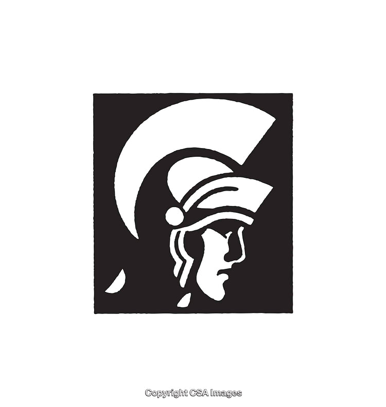 Black and White Line Art of a Spartan Helmet Design