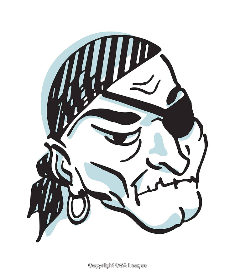 Bold Pirate Skull Illustration with Bandana and Eye Patch