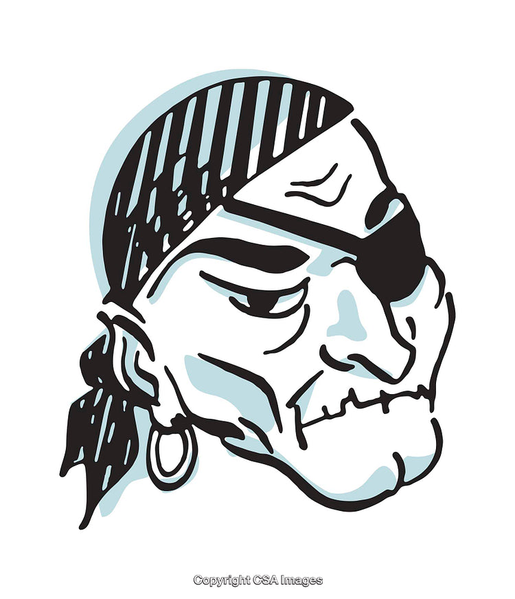 Bold Pirate Skull Illustration with Bandana and Eye Patch