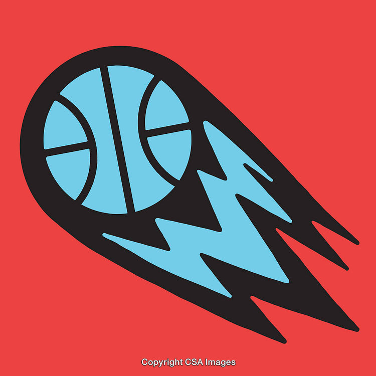 Dynamic Basketball Illustration with Lightning Bolt Effect on a Red Background