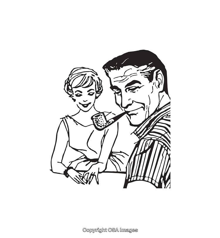 Retro Line Art Illustration of a Couple with a Pipe