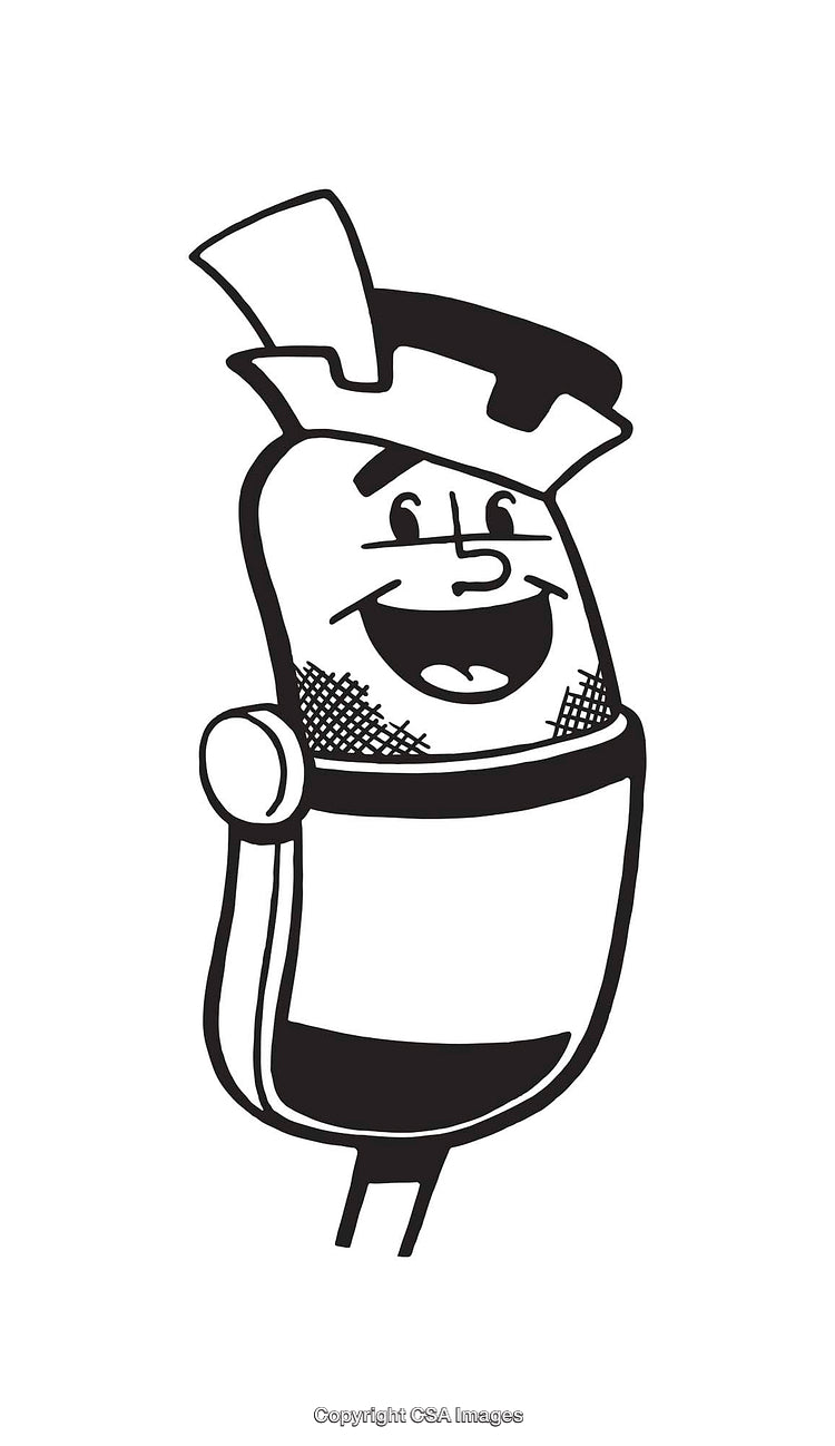 Black And White Cartoon Microphone With Smiling Face