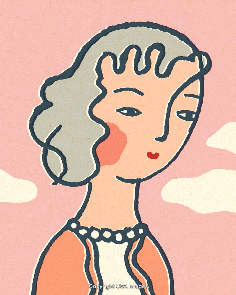 Stylized Portrait of a Woman with Subtle Pink Background and Gentle Lines