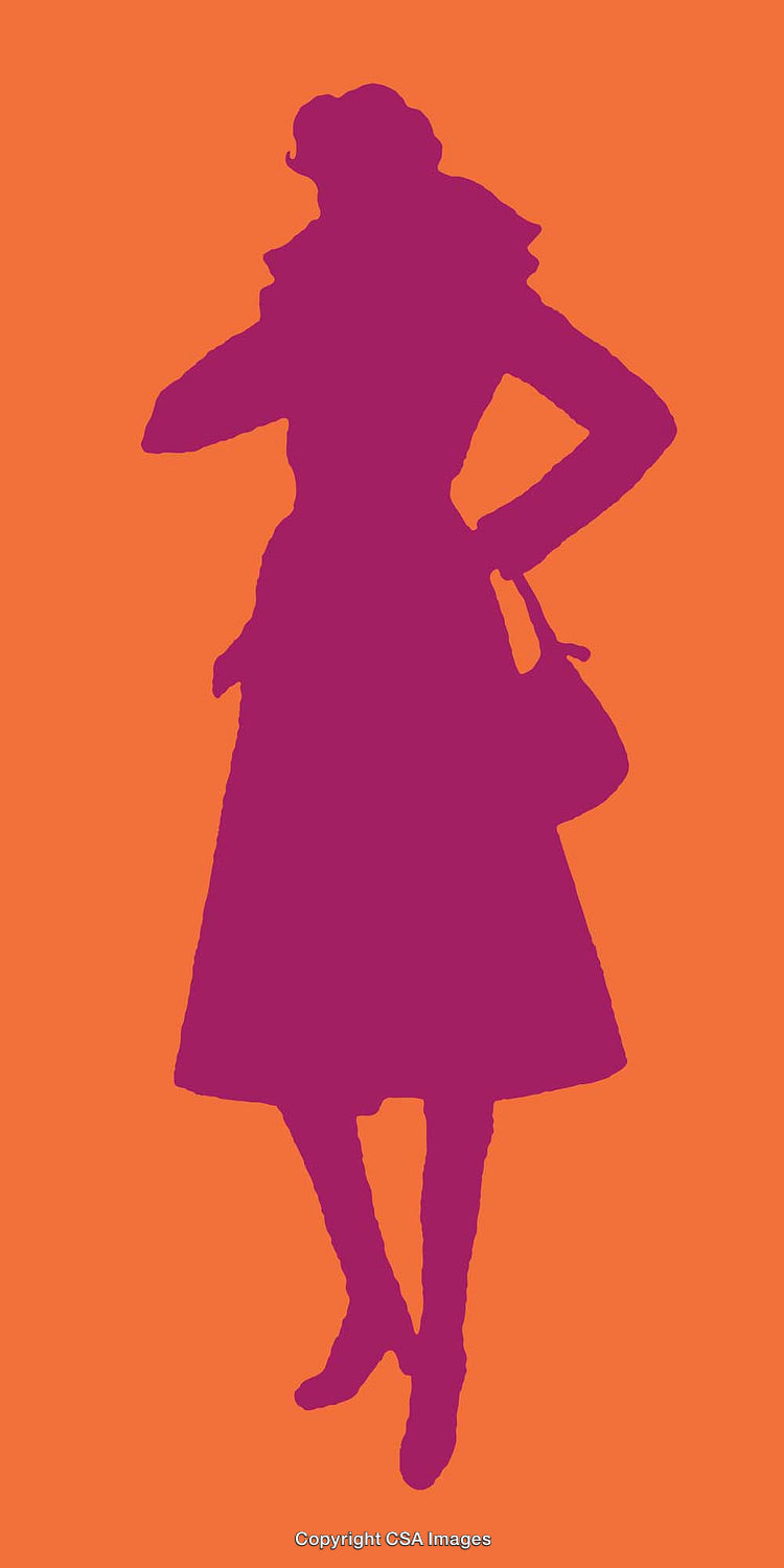Silhouette Illustration of a Woman in Fashionable Pose with Orange Background