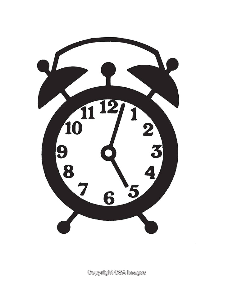 Silhouette of Vintage Alarm Clock Illustration in Classic Black and White