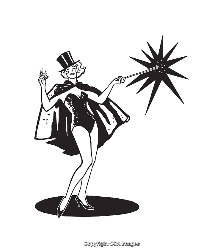 Vintage Style Illustration of a Woman in Magical Performance Attire
